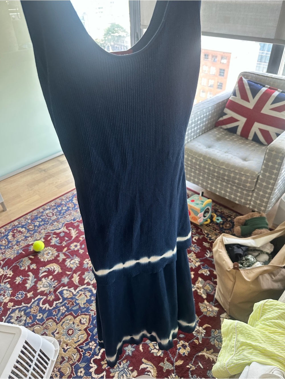 Altuzarra Navy Blue and White Ribbed Midi Dress